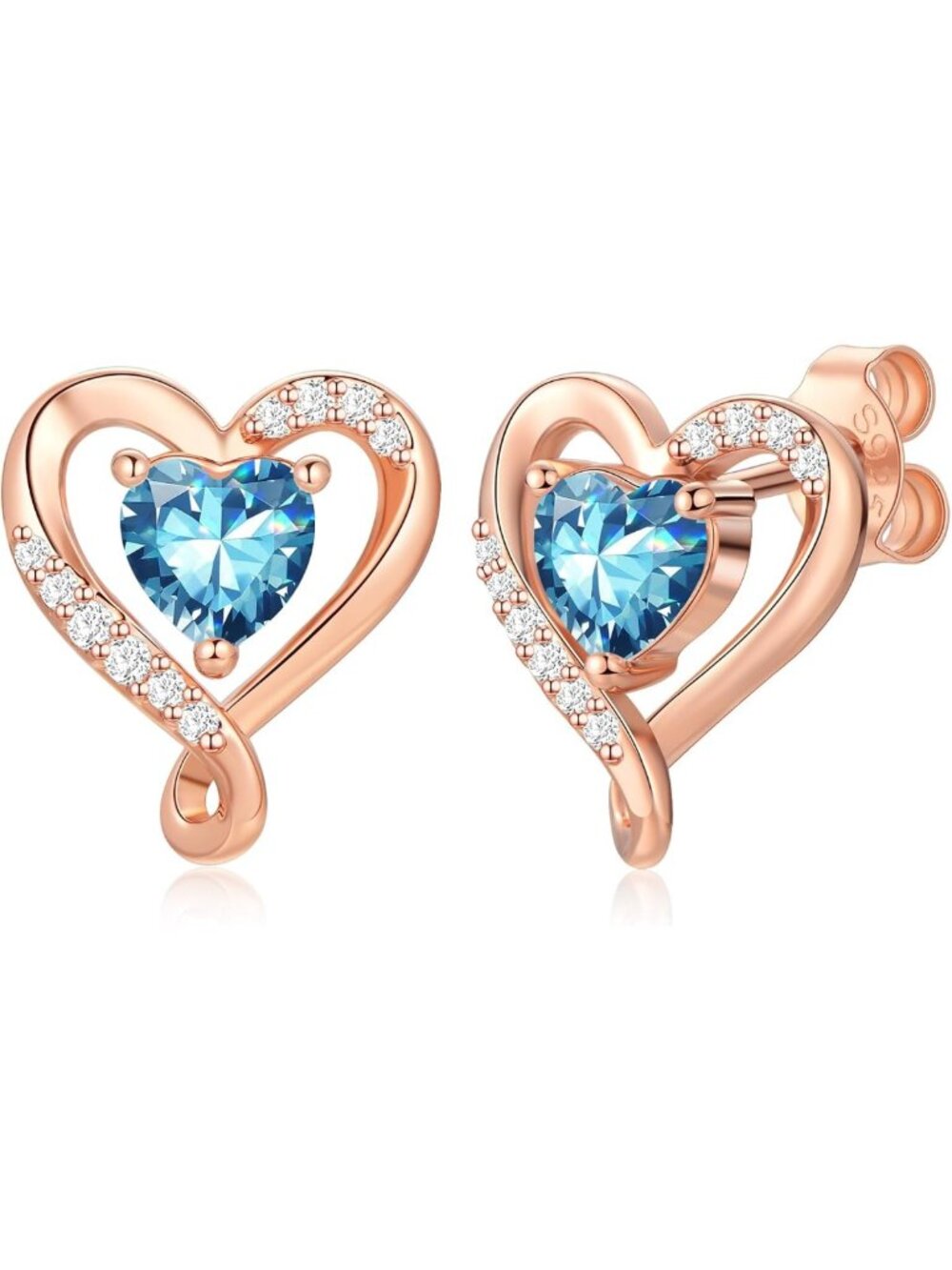 Sterling Silver Rose Gold Heart Birthstone Stud Earrings for Women - Perfect